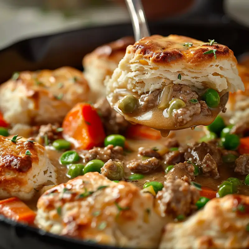 Creamy Ground Beef & Biscuit Skillet