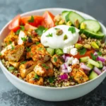mediterranean chicken quinoa bowl