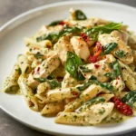 creamy pesto chicken pasta in content