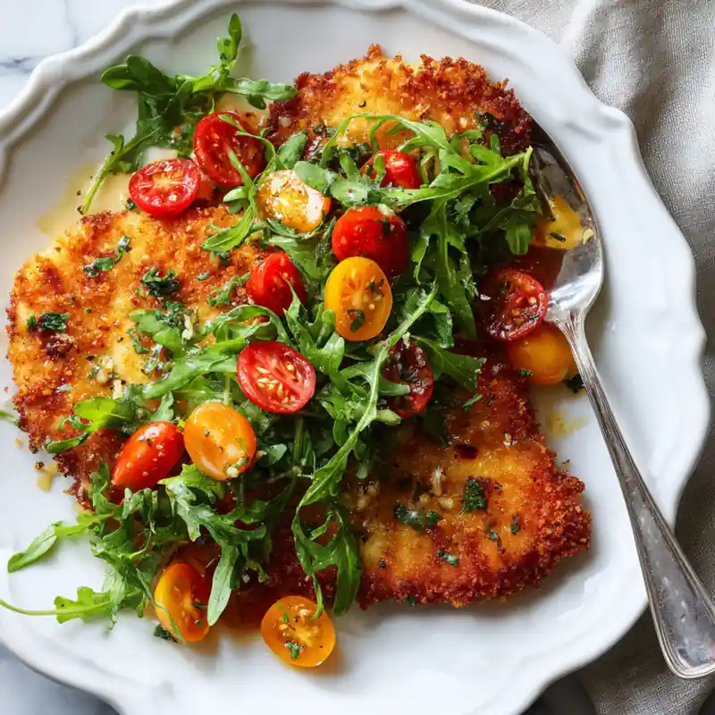 Crispy Lemon Chicken Cutlets with Fresh Arugula