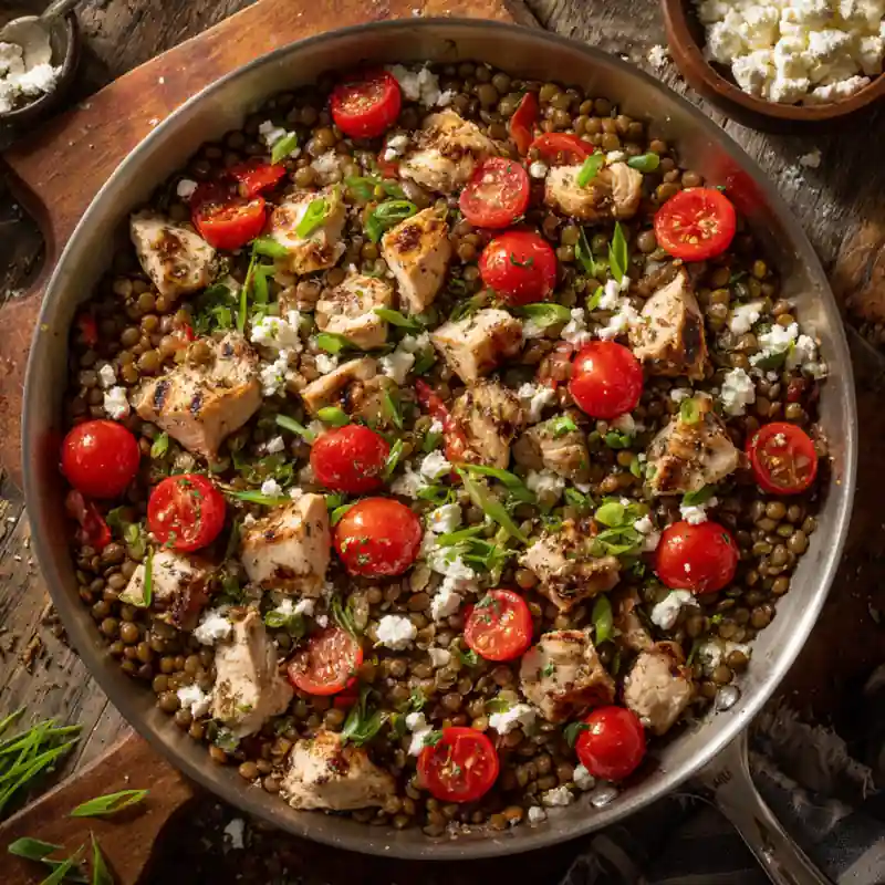 One Pan Red Lentil and Chicken Skillet