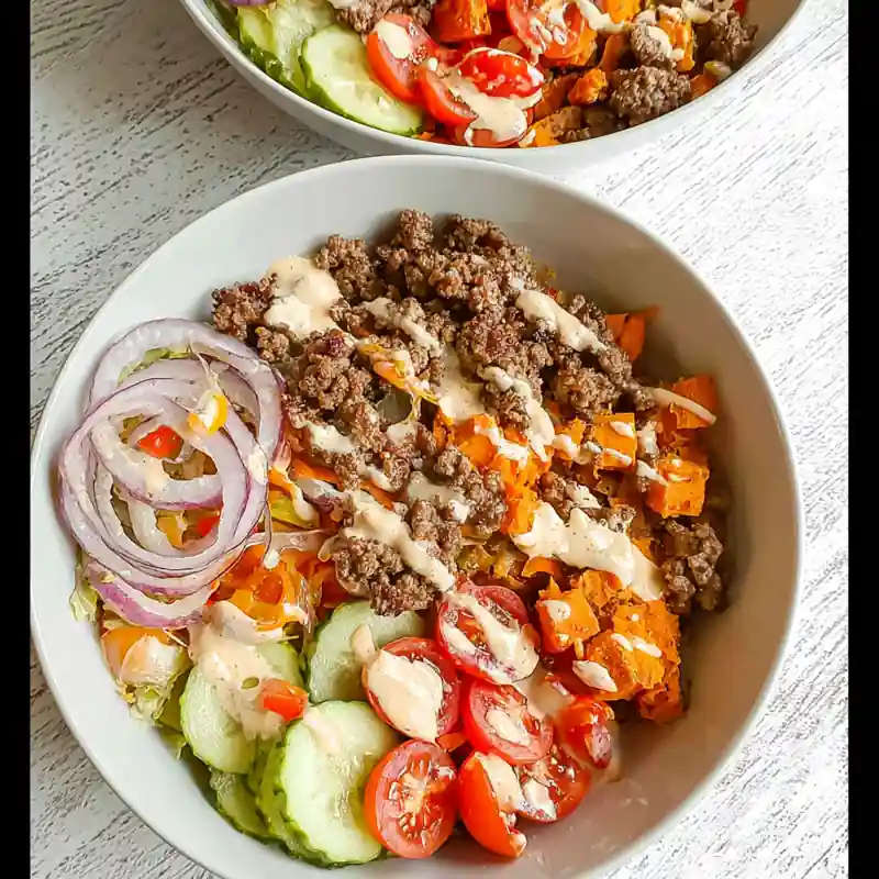 Sweet Potato Burger Bowl for Healthy Comfort Meals